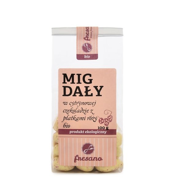 MIGDAŁY W CYTRYNOWEJ CZEKOLADZIE Z PŁATKAMI RÓŻY BIO 100 g