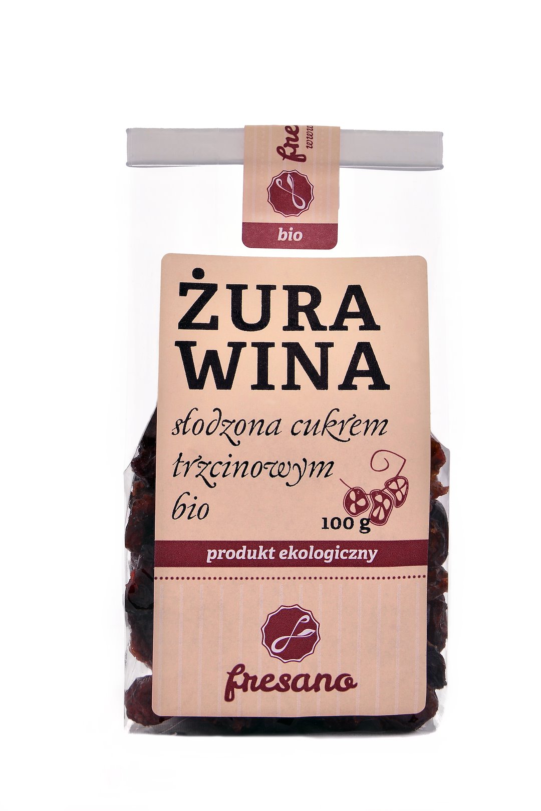 Żurawina Słodzona Cukrem Trzcinowym Bio 100 G